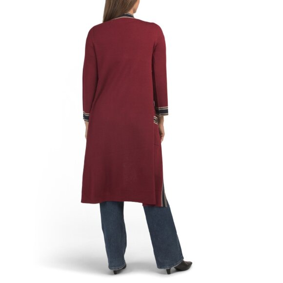 VERTIGO Navy/red Wool Blend Collegiate Coatigan - Picture 2 of 2